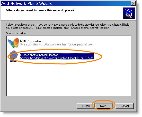 Add network place choose a location