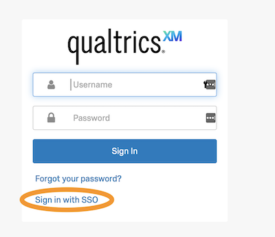At the Qualtrics support sign in screen, select Sign In with SSO.